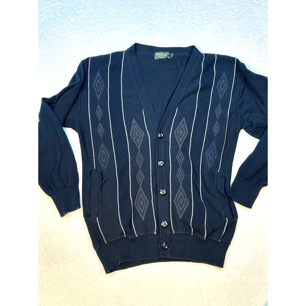 Norm Thompson Cardigan Womens M Navy Blue Canada Diamond‎ v neck button